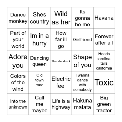 Music bingo Card