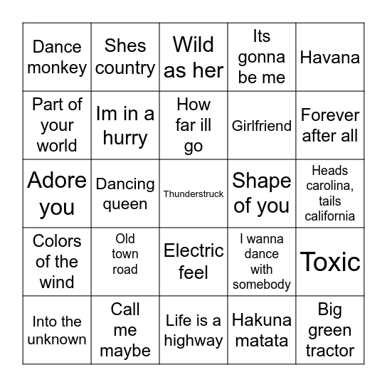 Music bingo Card