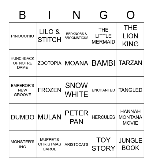 DISNEY Bingo Card