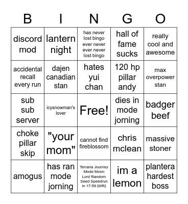 tjruk bingo Card