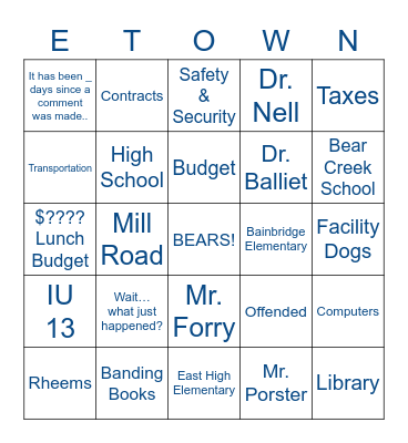 BOARD MEETING Bingo Card