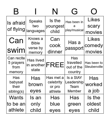 Getting to Know You Bingo Card