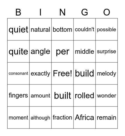 700 words- 3/4 Bingo Card