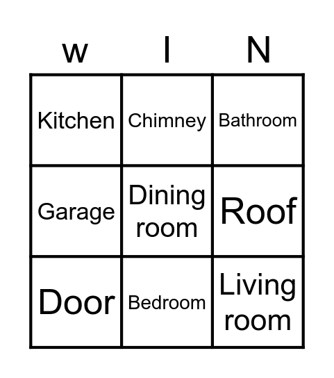 Parts of the House Bingo Card