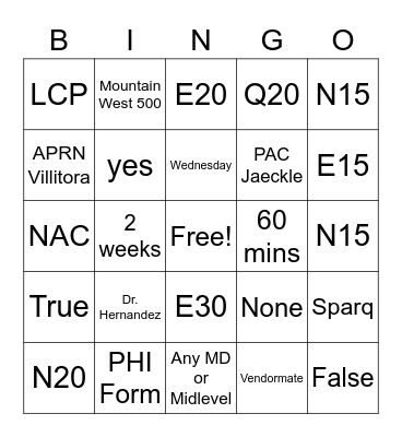 Scheduling BINGO!! Bingo Card