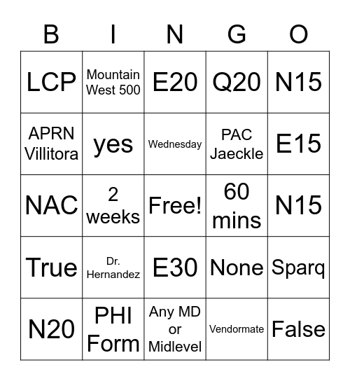 Scheduling BINGO!! Bingo Card