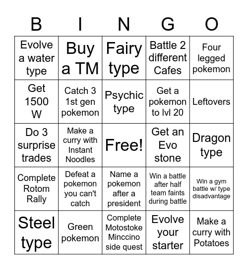 Pokemon Sword and Shield Vs Bingo Card