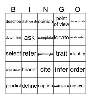 Academic Vocabulary Bingo Card