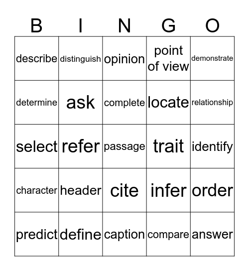 Academic Vocabulary Bingo Card