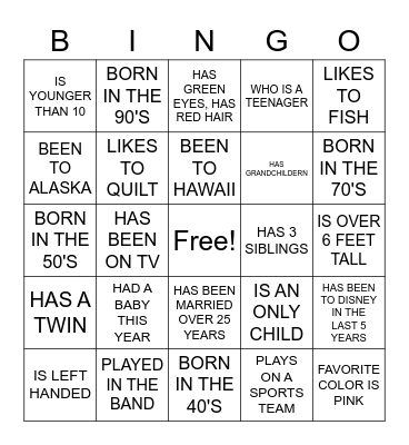 BAYER FAMILY Bingo Card