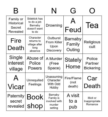 Midsomer Murders Bingo Card