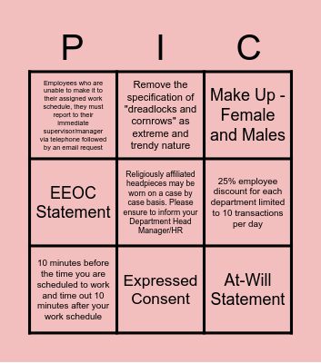 PIC BINGO Card