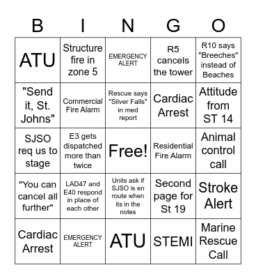 FIRE RESCUE BINGO Card