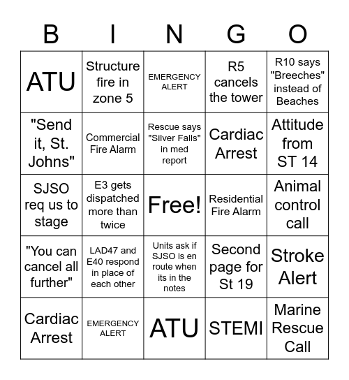 FIRE RESCUE BINGO Card