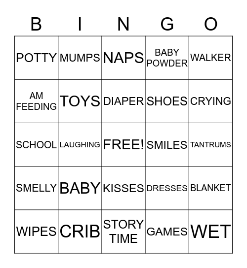 JEN AND LEE'S BABIES Bingo Card