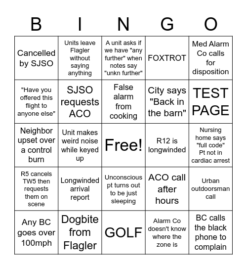 FIRE RESCUE BINGO Card