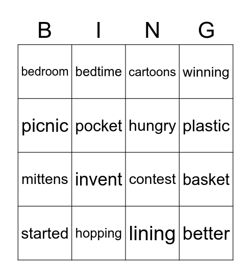 GR1 Two Syllable Words Bingo Card