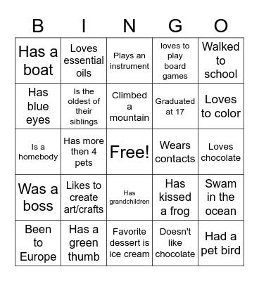 Getting to Know You..... Bingo Card