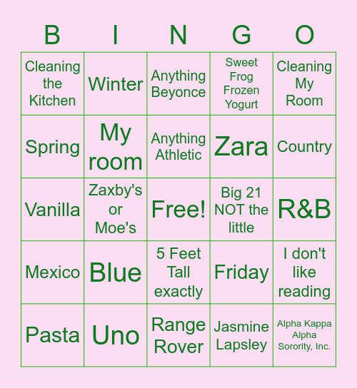 Madison Bingo Card