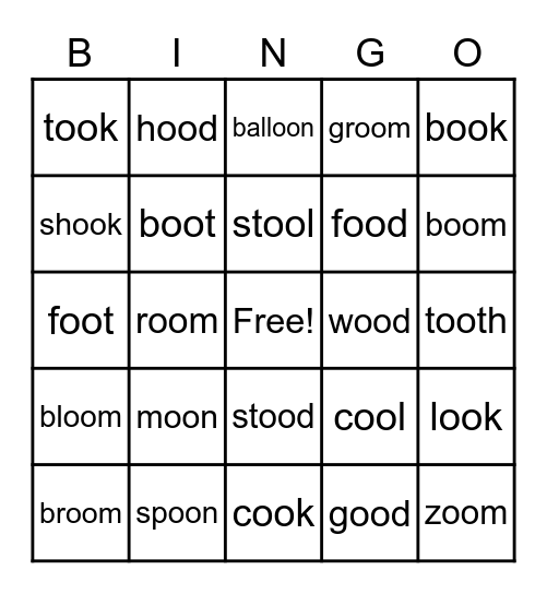 Spelling Word Bingo Card