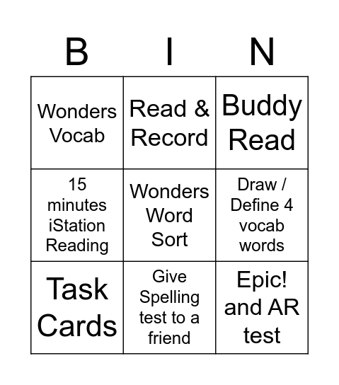 Choice Board! Bingo Card