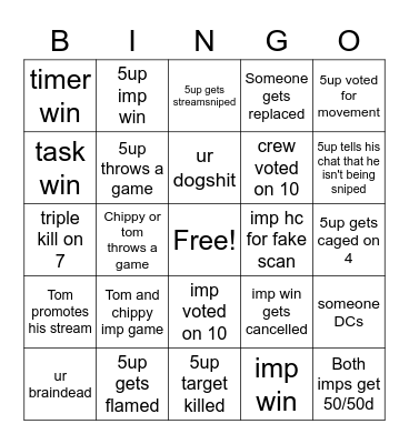 Among Us Bingo Card