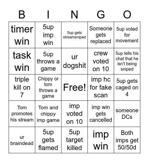 Among Us Bingo Card