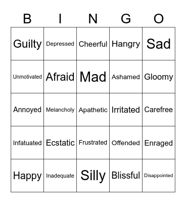 Opposite Action Emotions Bingo Card