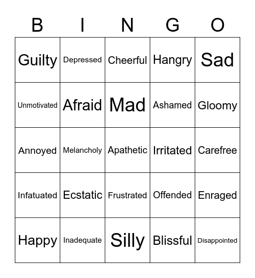 Opposite Action Emotions Bingo Card