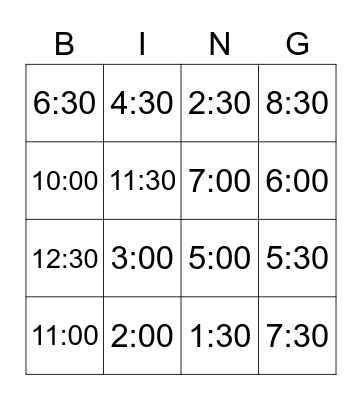 Time Bingo Card