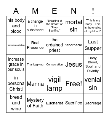 G7 Ch. 21 Sacrament of the Holy Eucharist Bingo Card