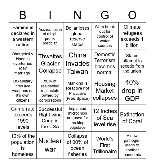 By 2030 Bingo Card