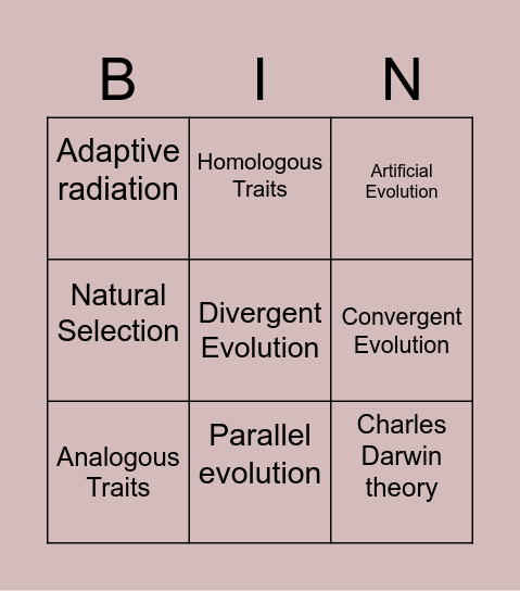 Evolution! Bingo Card