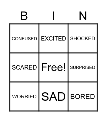 FEELINGS AND EMOTIONS Bingo Card