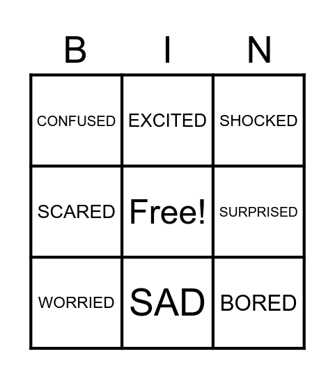 FEELINGS AND EMOTIONS Bingo Card