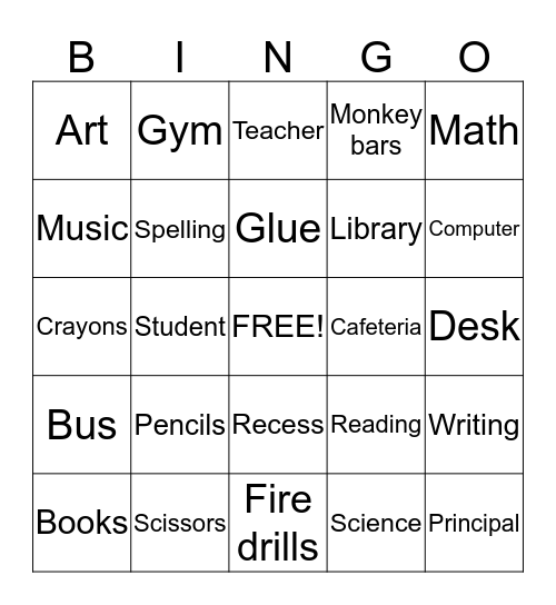 Back to School  Bingo Card