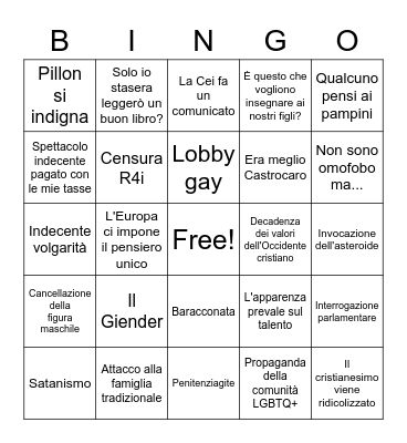 Eurovision destra italiana edition Bingo Card