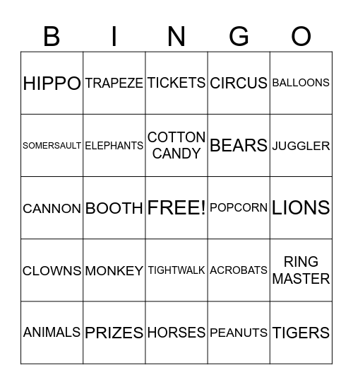 CIRCUS Bingo Card