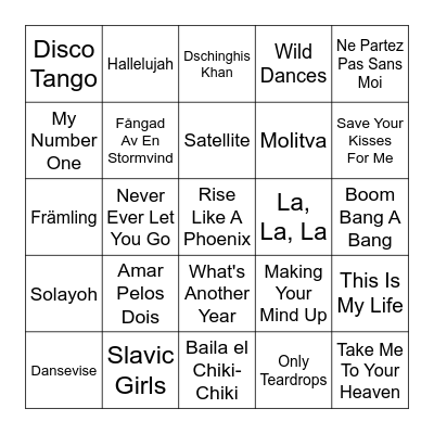 Eurovision Banko Bingo Card