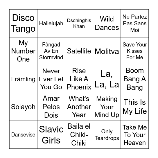 Eurovision Banko Bingo Card