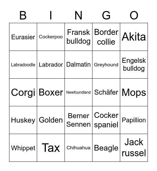 Hundbingo! Bingo Card