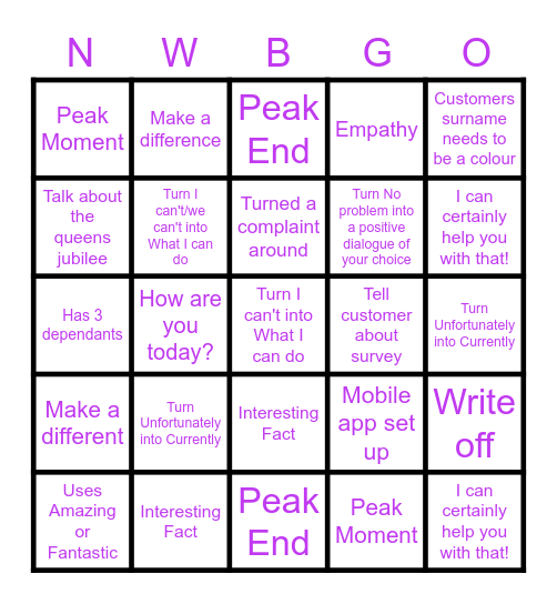 P's Positive Peeps Bingo Card