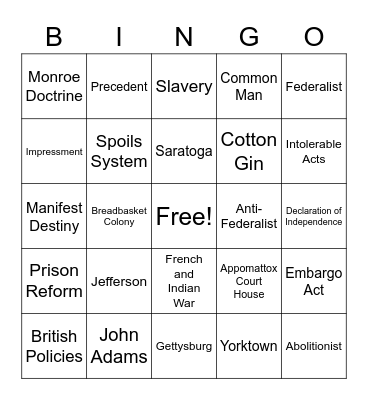 Final Review Bingo Card