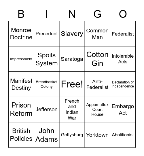 Final Review Bingo Card