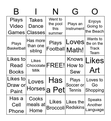 Getting to Know My Classmates Bingo Card