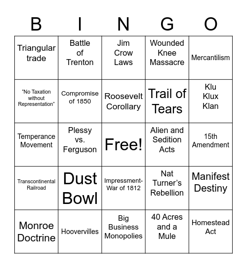 Political Cartoon Bingo Card