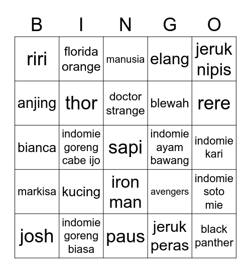 Bingo JOSH Bingo Card