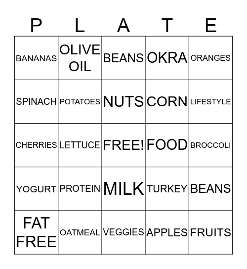 NUTRITION Bingo Card