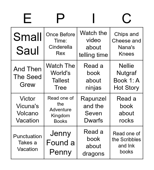 Epic Book Bingo Card