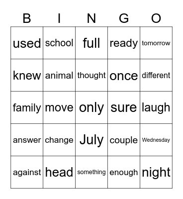 FUNdations 2nd Grade Bingo Card